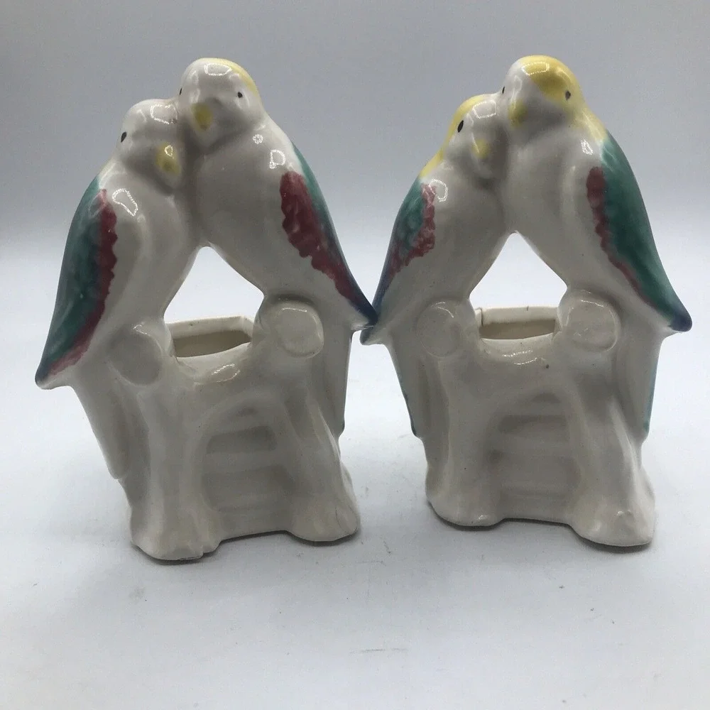 Pottery‎ Blue Green Love Birds Planter Pot 5 1/2